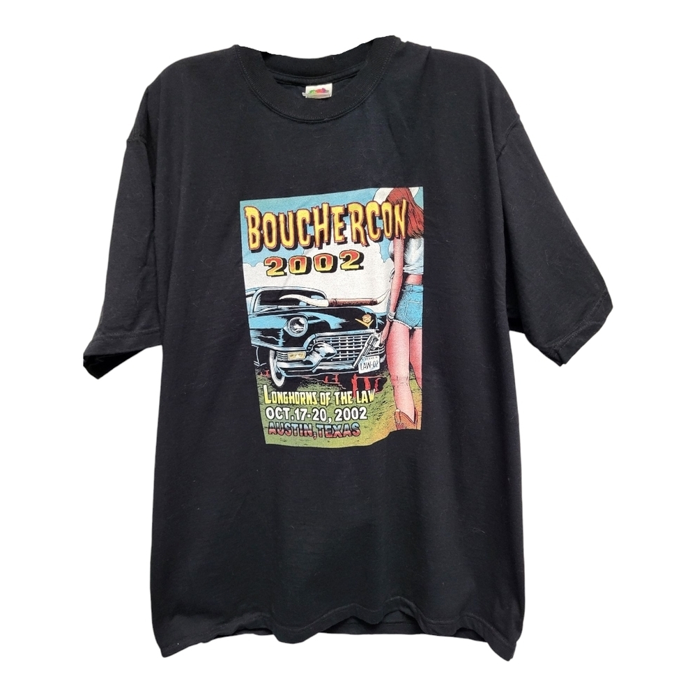 Bouchercon 2002 Convention Black Vintage Graphic Short Sleeve Tee - Size XL